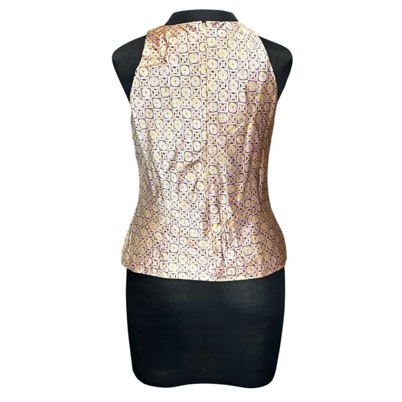Ann Taylor Womens Sleeveless Silk Top Size 6 Gold & Purple Geometric Pattern - Picture 3 of 10